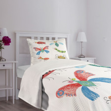 Hand Drawn Bug Pattern Bedspread Set