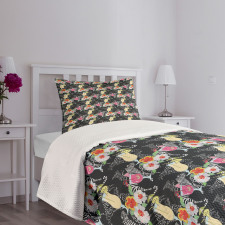 Cocktails Hibiscus Zebra Bedspread Set