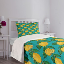 Hand Drawn Style Lemons Bedspread Set