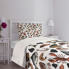 Vintage Seafood Concept Bedspread Set