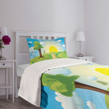 Hills Sunrise Landscape Bedspread Set