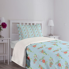 Vibrant Blossoms on Tartan Bedspread Set