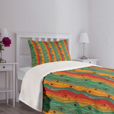 Wavy Vertical Lines Retro Bedspread Set