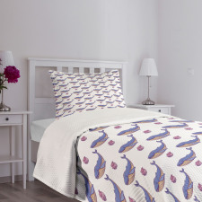 Jolly Blue Whale Seashell Bedspread Set