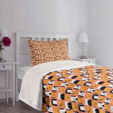 Square Form Funny Puppy Heads Bedspread Set