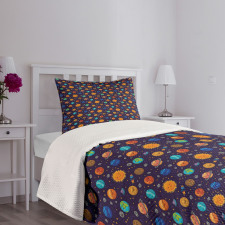 Cheerful Planets and Rockets Bedspread Set