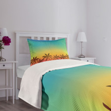 Palm Tree Tops on Island Bedspread Set