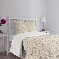 Rocks Flowers Leaves Sketch Bedspread Set