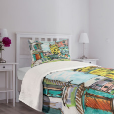 Watercolor Sketch City Bedspread Set