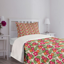 Pink and Orange Hibiscus Bedspread Set