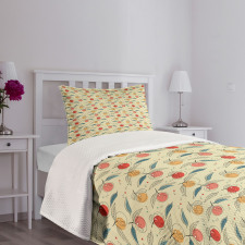 Fresh Tangerines with Leaves Bedspread Set