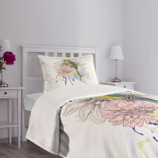 Parrot on Flower Bouquet Bedspread Set