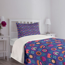 Boho Style Vibrant Blossoms Bedspread Set