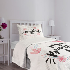 Floral Wreath Modern Text Bedspread Set