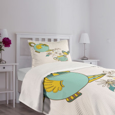 Bird Flowers Winged Pot Art Bedspread Set