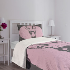 Grunge Look Animal Portrait Bedspread Set