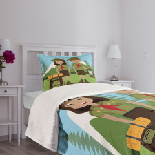 Woman and Men in Forest Bedspread Set