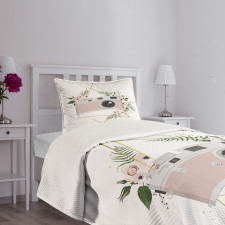 Machine with Flowers Leaf Bedspread Set