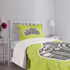 Sketch Style Camera Design Bedspread Set