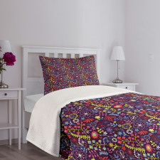 Summer Season Flowers Doodle Bedspread Set