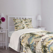 Pastel Hawaii Island Scene Bedspread Set