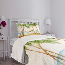 Sandy Beach and Palm Trees Bedspread Set