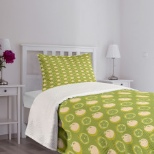 Sliced Fresh Fruits Pattern Bedspread Set