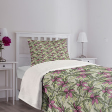 Flowers and Leaves Pattern Bedspread Set