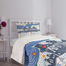 Canal Houses Travel Words Bedspread Set