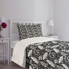 Monochrome Flowers and Dots Bedspread Set