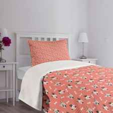 Bull Terrier Faces and Bones Bedspread Set