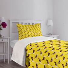 Fun Pet Characters on Yellow Bedspread Set