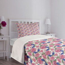 Butterflies Pink Flowers Bedspread Set