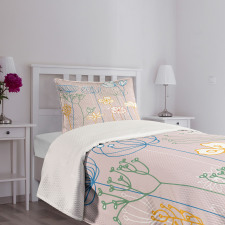 Flowers with Colorful Stems Bedspread Set