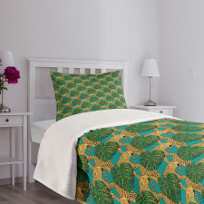 Animals and Monstera Leaves Bedspread Set