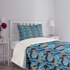 Blue Tropical Leaves Hawaii Bedspread Set