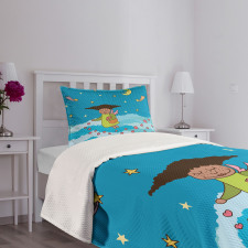 Cartoonish Sky at Night Bedspread Set