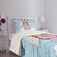 Doodle Girl on Cloud Bedspread Set