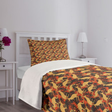 Animals and Palm Leaves Bedspread Set