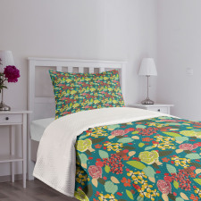 Vibrant Colored Flowers Bedspread Set