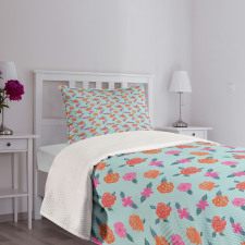 Abstract Pink Orange Flowers Bedspread Set