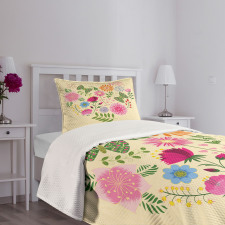 Colorful Flowers Butterflies Bedspread Set