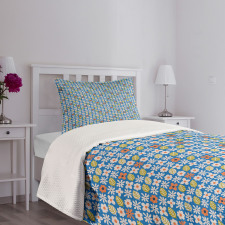 Botanical Flowers and Leaves Bedspread Set