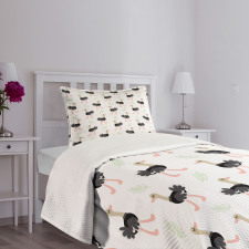 Hipster Bird Botany Leaves Bedspread Set