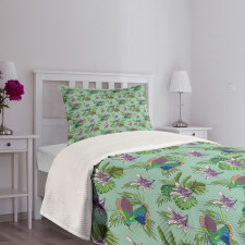 Hummingbird Monstera Leaves Bedspread Set