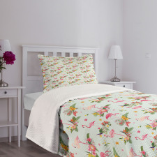 Exotic Flamingo Foliage Art Bedspread Set