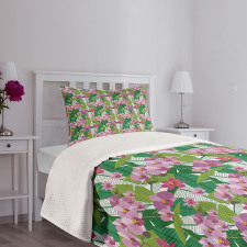 Pink Blossoms and Leaves Bedspread Set