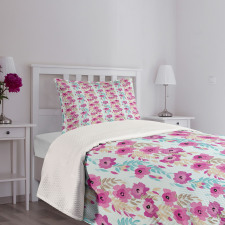Floral Garden Pink Blooms Bedspread Set