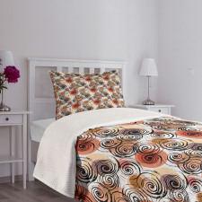 Black Swirls Circle Motifs Bedspread Set