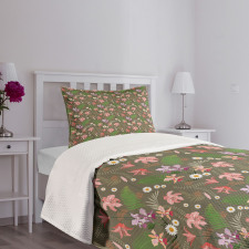 Ferns and Flowers Design Bedspread Set